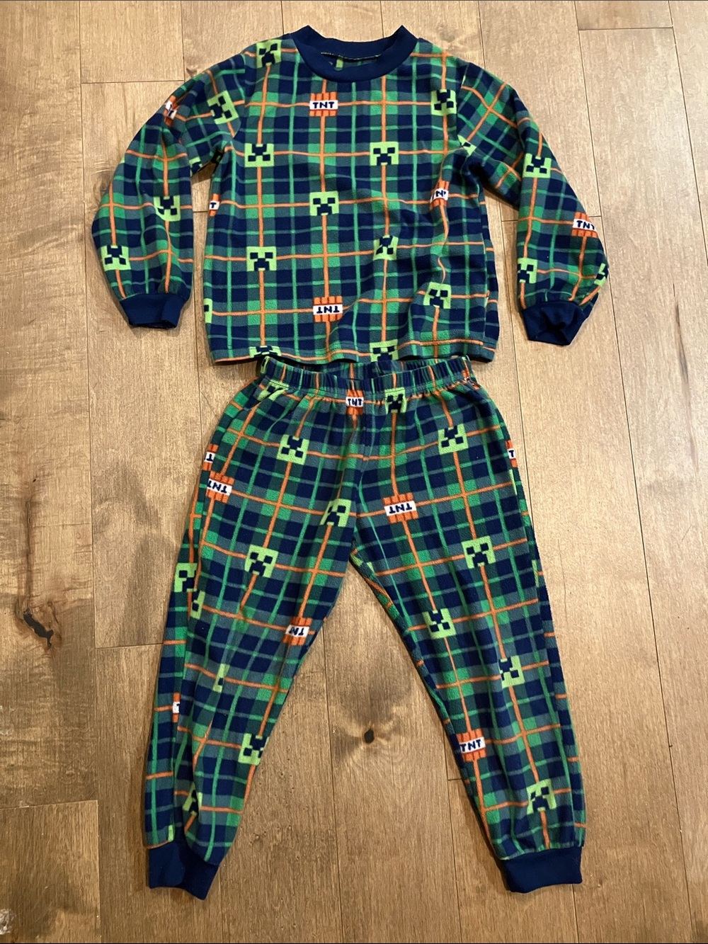 Boys Green Plaid Fleece Pajama Set with Game Block Print